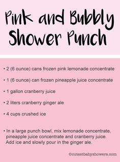 the pink and baby shower punch recipe is shown with instructions for how to use it