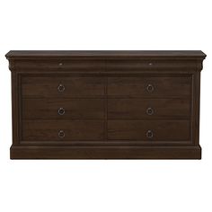 a large wooden dresser with drawers on it