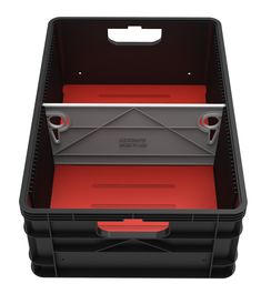 an empty black box with red linings and two metal latches on the lid