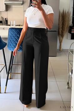 Lasaky - Elegant Patchwork High Waist Wide Leg Trousers with Zipper Closure Highwaisted Outfits Classy, Highwaist Pants Outfit Idea, Office Pants For Women, Outfits To Wear As A Teacher, Official Trousers For Ladies, Official Wear For Ladies, Nursing Outfits Scrubs, Pant Trousers Women Outfit, Cute Nursing Outfits Scrubs