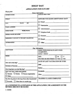 an application form for dog boarding