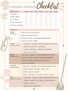 the cleaning schedule checklist is shown in pink