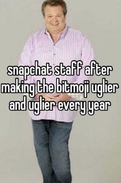 a man standing in front of a white background with the words snapchat staff after making