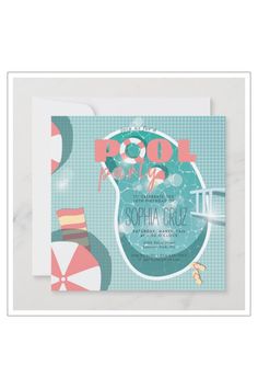 a card with the words pool party on it