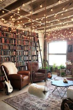 the instagram page on instagram com shows an image of a living room with bookshelves and lights