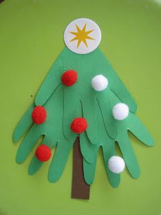 a paper plate that has a christmas tree on it with pom - poms