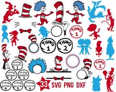 the cat in the hat svg clipart set is available for use on crafts