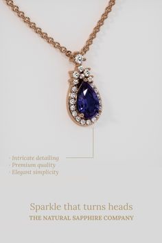 Discover the enchanting beauty of our Violet Sapphire Pendant, featuring a 1.32 Ct. pear-cut sapphire set in 14K rose gold. This gemstone pendant captures the essence of modern design and stands out as a key piece in jewelry trends 2024. With its romantic, aesthetic appeal, this pendant makes a perfect addition to both wedding jewelry collections and everyday luxury. Fit for a princess and adored as a celebrity pendant, this fine jewelry creation exudes elegance and whimsy, turning any moment into a fairy tale. Handcrafted with bespoke design, it’s a treasure that brings modern sophistication to your style. Sapphire Aesthetic, Violet Sapphire, Romantic Aesthetic, Wedding Jewellery Collection, Everyday Luxury