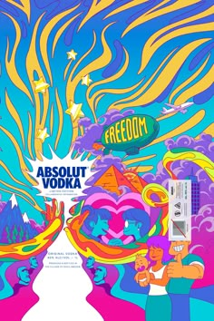 an advertisement for absolut vodka with colorful artwork