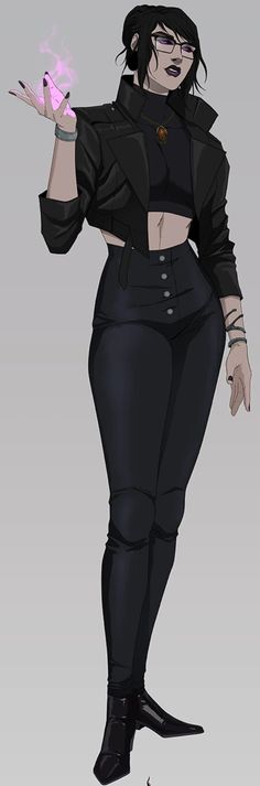 a drawing of a woman in black clothes