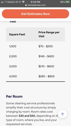 the pricing sheet for an apartment