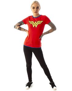 Top Rated Wonder Woman DC Comics Metallic Gold Logo Women's Red Superhero T-Shirt, Women's Top Classic Wonder Woman, Wonder Woman Symbol, Dc Comics Logo, Red Superhero, Metallic Style, Female Symbol, Blue Style, Red Shorts, Fun Design