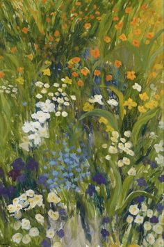 an oil painting of wildflowers and daisies