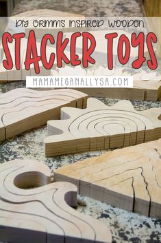 wooden stacker toys with text overlay that reads diy granny's inspired wooden stacker toys