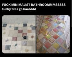 a bathroom floor that has been cleaned and is next to the same tile on the ground