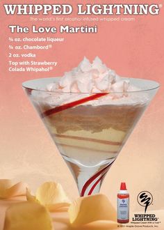 an advertisement for whipped lightening, the love martini with chocolate and marshmallows