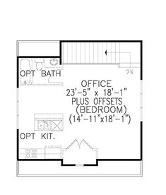 the floor plan for an office with two beds and one bathroom, including a loft