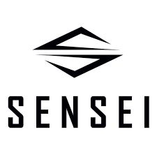 the senseei logo is shown in black and white