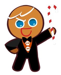 a ginger man holding a candy cane in his hand and wearing a tuxedo