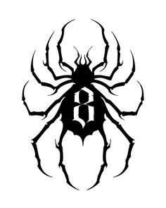 a black and white image of a spider with the letter b on it's back