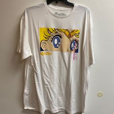 Sailor Moon, Graphic T-Shirt, Representing, Her Eyes, Top Portion Of Her Head. The Graphic T-Shirt Is Labeled Sailor Moon And Is 100% Cotton Brand New With Tags. Xxl With An Athletic Fit Brand New With Tags Sailor Moon Shirt, England Shirt, Blue And White Shorts, Moon Graphic, Black Short Sleeve Shirt, Nfl Outfits, Moon Shirt, Club Sweatshirts, Vintage Crop Tops