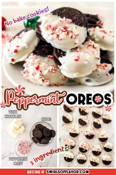 an advertisement for peppermint oreos on a plate with chocolates and marshmallows