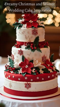 Christmas themed wedding cake Christmas Wedding Cake Ideas, Dreamy Christmas, Winter Wonderland Cake, Christmas Wedding Inspiration, Christmas Wedding Cakes, Different Types Of Cakes, Christmas Cake Designs