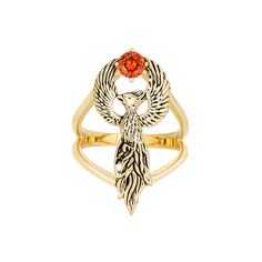 Finger Holding, Phoenix Ring, Engament Rings, Mythological Creature, Phoenix Jewelry, Vintage Inspired Rings, Orange Stone, Cat Ring, Zodiac Gifts