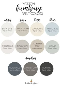 the color scheme for modern farmhouse paint colors, including grays and whitese tones