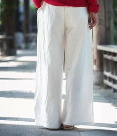 women wideleg pants Spring Solid Color Linen Wide Leg Pants, White Baggy Pants For Vacation, Baggy White Bottoms For Vacation, White Linen Wide Leg Casual Pants, Casual White Linen Wide Leg Pants, White Cotton Wide Leg Pants For Summer, Non-stretch Linen Wide Leg Pants For Vacation, White Wide Leg Summer Pants With Pockets, Summer Linen Wide Leg Pants In Solid Color