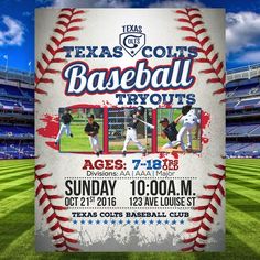 a poster for the texas colts baseball tryouts