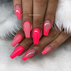 Bright Summer Acrylic Nails, Neon Pink Nails, Pink Nail Art Designs, Unghie Sfumate, Acrylic Nails Coffin Pink