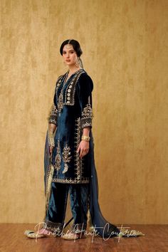 Blue Silk Velvet Punjabi Suit: Luxurious Ethnic Wear for Women – Panache Haute Couture Traditional Festive Suits With Dupatta, Traditional Festive Suits With Intricate Embroidery, Traditional Sharara With Intricate Embroidery For Formal Events, Traditional Sharara With Intricate Embroidery For Formal Occasions, Traditional Semi-stitched Suit With Dupatta, Traditional Suits With Dupatta For Festivals, Bollywood Style Suits For Eid, Traditional Unstitched Sharara For Formal Occasions, Traditional Embroidered Sharara For Formal Occasions