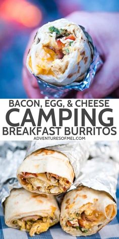 bacon, egg and cheese camping breakfast burritos are an easy lunch idea for the whole family