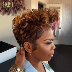 BAISI Honey Brown Finger Wave Full Lace Wig – BAISI HAIR Curly Short Hair Pixie, Relaxed Hairstyles Short, Honey Blonde Pixie Cut, Natural Hair Bob Cut, Black Women Updo Hairstyles, Plucked Wig, Hair Slick, 27 Piece Hairstyles, Short Pixie Cut Wigs