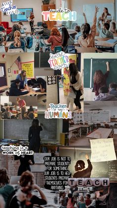 a collage of photos with people in the background and text that reads teach teacher