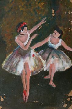 two young ballerinas are dancing in the park, one is wearing a red headband