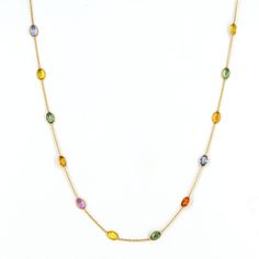 18k Solid Gold Chain Necklace - Faceted Multi Sapphire Stone Gold Necklace - Gold Necklace For Women - Oval Cut Natural Gemstone Product Details > Gemstone - Natural Multi Sapphire > Materials - 18k Solid Yellow Gold > Gemstone Color : Blue, Pink, Orange, Green, Yellow > Gemstone Shape - Oval Cut >Gemstone Size: 4.5mm - 5mm Approx > Gemstone weight - 9.800 carats approx > Gross Weight - 4.300 grams approx > Chain Length : 18 inches Approx We can adjust the size of Chain as per your requirement, Multi Colour Beads Chain Gold, Multi Stone Necklace, Gold Necklace With Oval Link Gemstone, Oval Gold Necklaces With Stones, Oval Multicolor Multi-stone Necklaces, Oval Gold Necklace With Stones, Multicolor Multi-stone Oval Necklaces, Multicolor Oval Multi-stone Necklace, Multicolor Multi-stone Oval Necklace