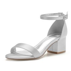 a women's silver high heeled sandal with ankle strap and two straps