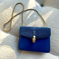 Very Good Condition Bvlgari Serpenti Shopper Handbag In Blue Leather. Bulgari Serpenti, Bvlgari Serpenti, Bvlgari Bags, Blue Leather, Womens Tote Bags, Limited Time, Color Blue, Handbags, Leather