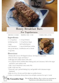 the recipe for honey breakfast bars is shown