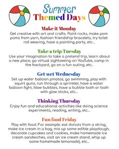 the summer themed days poster is shown with instructions to make it easier for kids to learn how