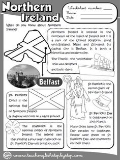 the northern ireland worksheet is shown with pictures and text, including an image of a