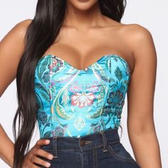 Beautiful Blue Bustier. Pair With Jeans, Skirt, Or Slacks. Padded Bra Cups. Back Zipper. Fashion Nova. Nwt Fitted High Waist Tube Top For Party, High Waist Corset For Spring Party, Trendy High Waist Party Corset, Spring Blue Tube Top For Night Out, Blue Tube Top For Spring Night Out, Blue Tube Top For Night Out In Spring, Chic Blue Tube Top For Party, Blue Strapless Tube Top For Party, Blue Strapless Tube Top For Club