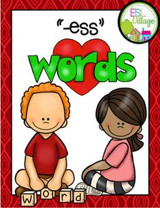 an image of two children sitting on the ground with words in front of them that say i love words