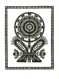 a black and white drawing of an ornamental design