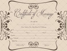 a certificate for marriage with an ornate frame and flowers on the border, in brown