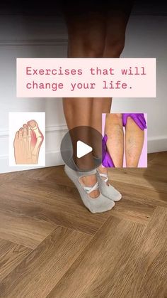 a woman standing on top of a wooden floor next to a sign that says exercise that will change your life