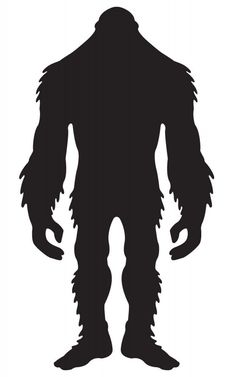 the silhouette of a bigfoot standing in front of a white background