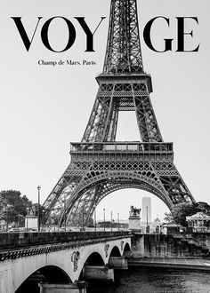 the eiffel tower is shown in this black and white photo with text over it